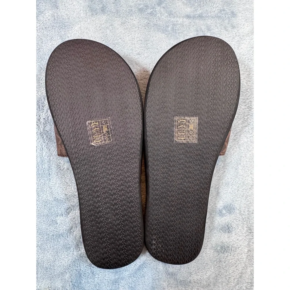 Michael Kors MK Slide Sandals 8M Brown Monogram Logo Print